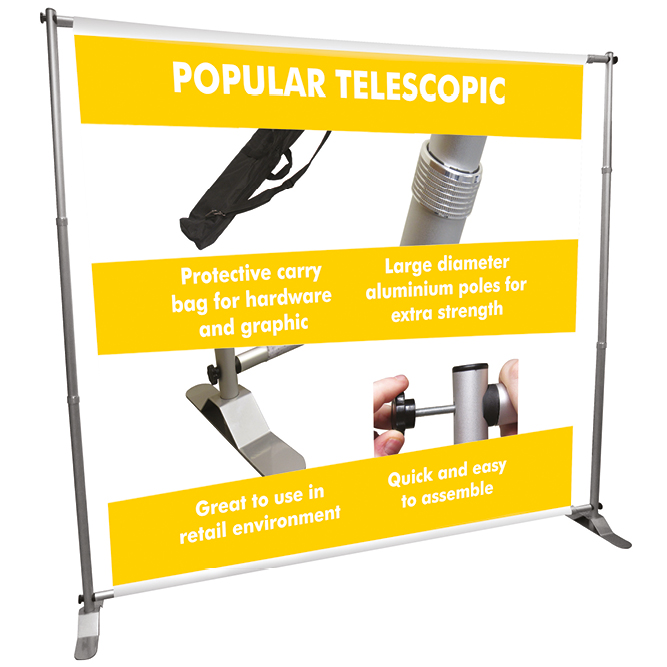 We have a wide selection of tension banners. All with telescopic poles allow for adjustable heights and widths