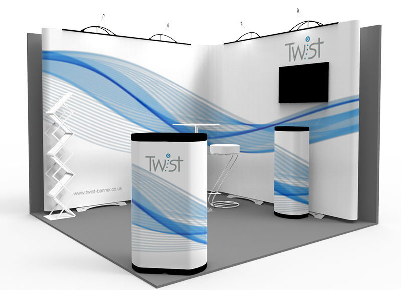 Create virtually any sized stand layout you need with the Flexi-link curved exhibition banner system.